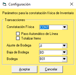 configuracion de constatacion