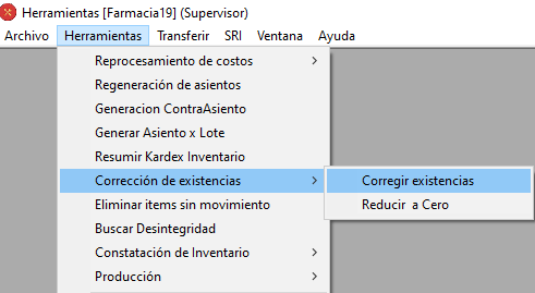 correccion existencias